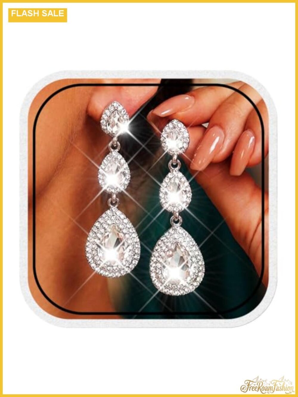 Long Rhinestone Teardrop Dangling Earrings for Women